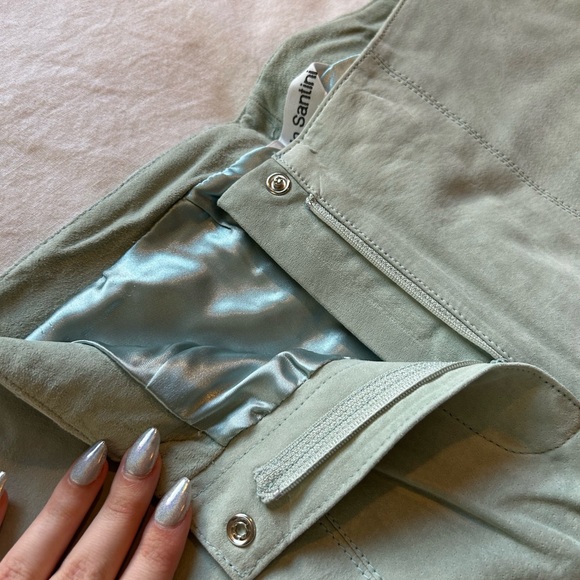 🍋80s Paolo Santini Vintage Teal Suede Biker Pants - Picture 8 of 16